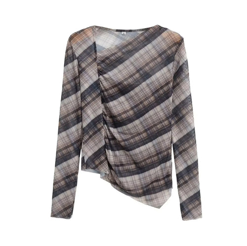 Damen nan transparentes asymmetrisches Karomuster Longsleeve Echo Archiv