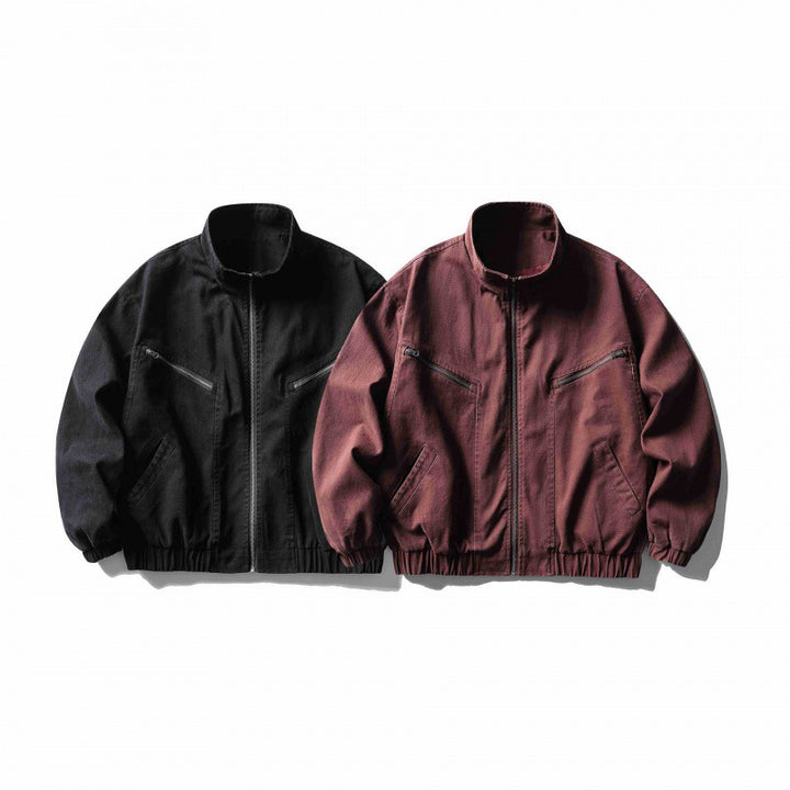 Unisex Kastenförmige Zip-Blousonjacke aus Canvas mit Stehkragen, schrägen Reißverschlusstaschen und elastischem Saum Echo Archiv