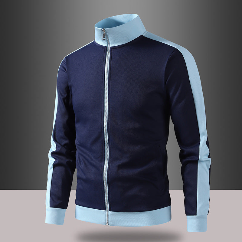 Männer's retro Tracksuit-Jacke mit Stehkragen, Kontraststreifen und sichtbarem Reißverschluss – Cavarno