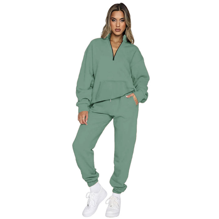 Damen nan French‑Terry Relax‑Loungewear‑Set mit halbem Reißverschluss, Kängurutasche und taillierter, schmal zulaufender Jogginghose Echo Archiv