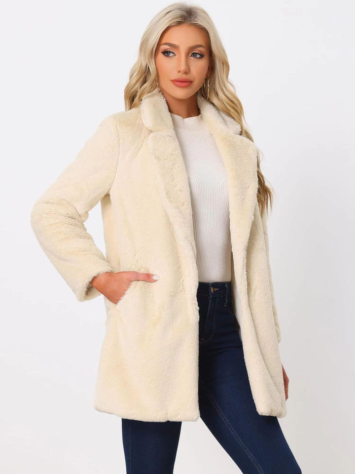 Damen Midilanger Kunstpelz‑Mantel mit softem Schalkragen und Eingrifftaschen Echo Archiv