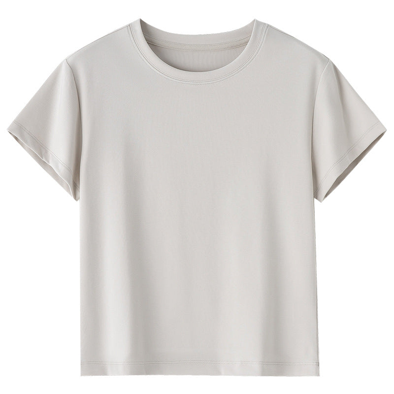Damen Kurzgeschnittenes Boxy-T-Shirt aus weichem Baumwollstretch mit Rundhalsausschnitt Echo Archiv