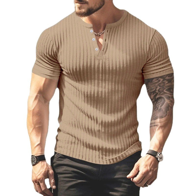Herren Kurzarm-Rippenshirt mit modischem Henley-Ausschnitt Echoarchiv
