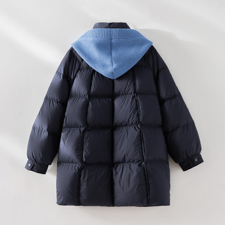 Damen wattierte Steppjacke mit Kapuze Rippkragen weitem Schnitt und Midilänge Echoarchiv