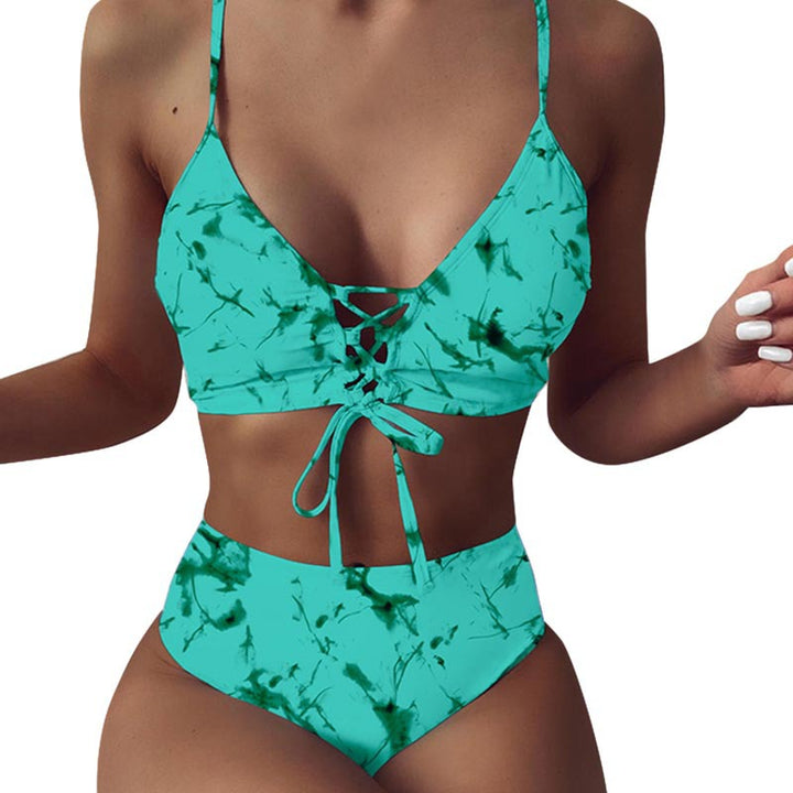Damen Hochtailliertes Bikini-Set mit verstellbaren Schnürdetails Echo Archiv