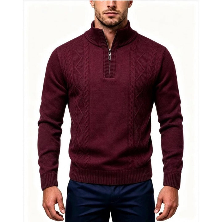 Herren Strukturierter Halbzip-Pullover mit Stehkragen und Zopfmuster-Details Echo Archiv