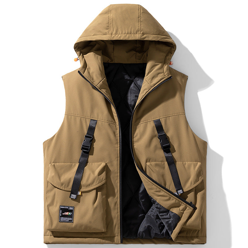 Herren Technische Outdoor-Weste mit Kapuze, gesteppter Isolierung und multifunktionalen Cargo-Taschen Echoarchiv