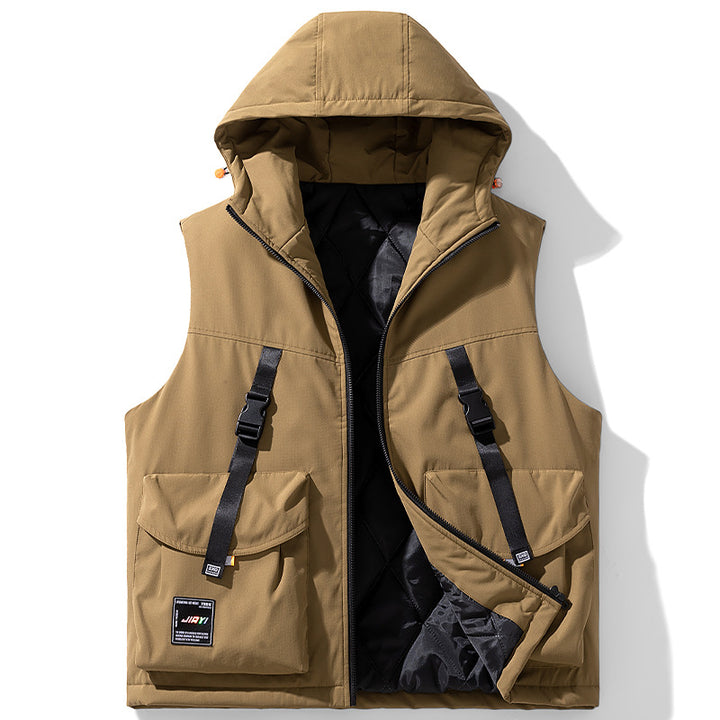Herren Technische Outdoor-Weste mit Kapuze, gesteppter Isolierung und multifunktionalen Cargo-Taschen Echoarchiv