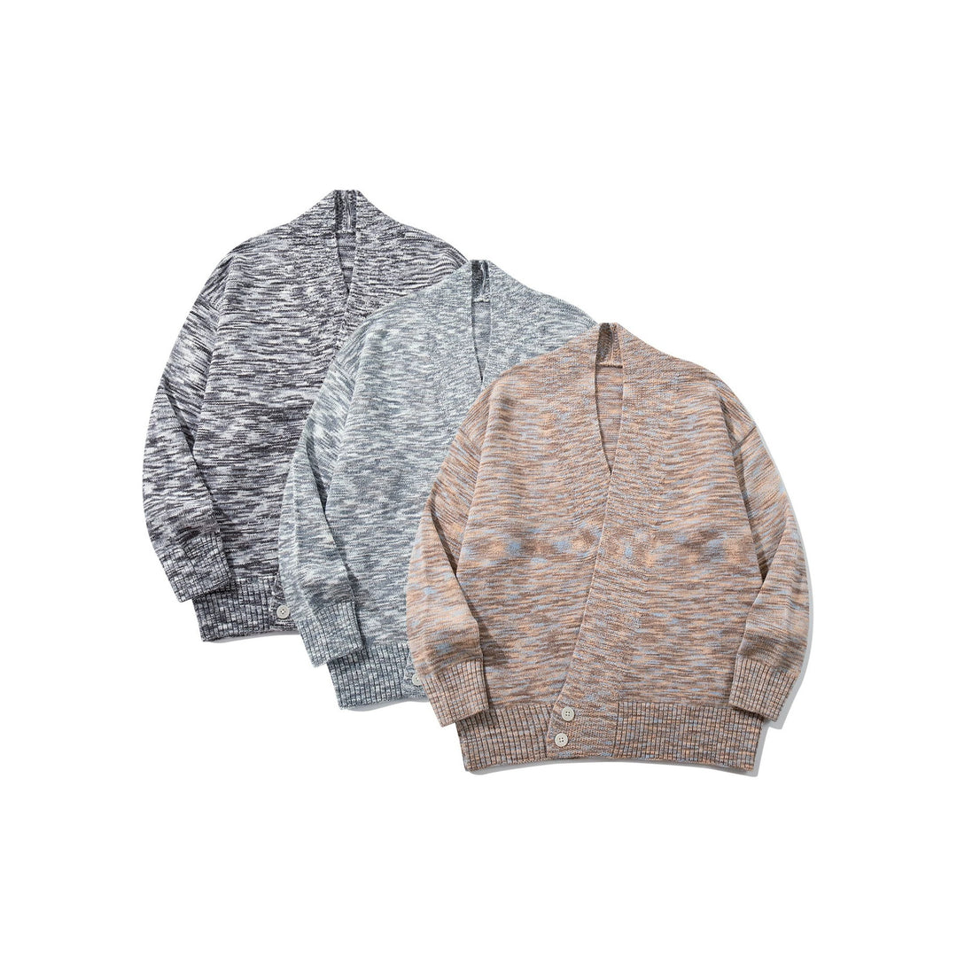 Damen Oversize-Strickcardigan mit tiefem V-Ausschnitt, Knopfleiste am Saum und melierter Struktur Echoarchiv