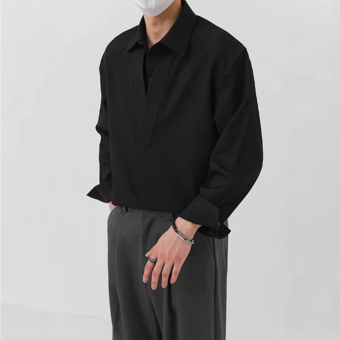 Herren Hemd-Pullover im Oversize-Schnitt mit tiefem V-Ausschnitt und klassischem Kragen – Arvello