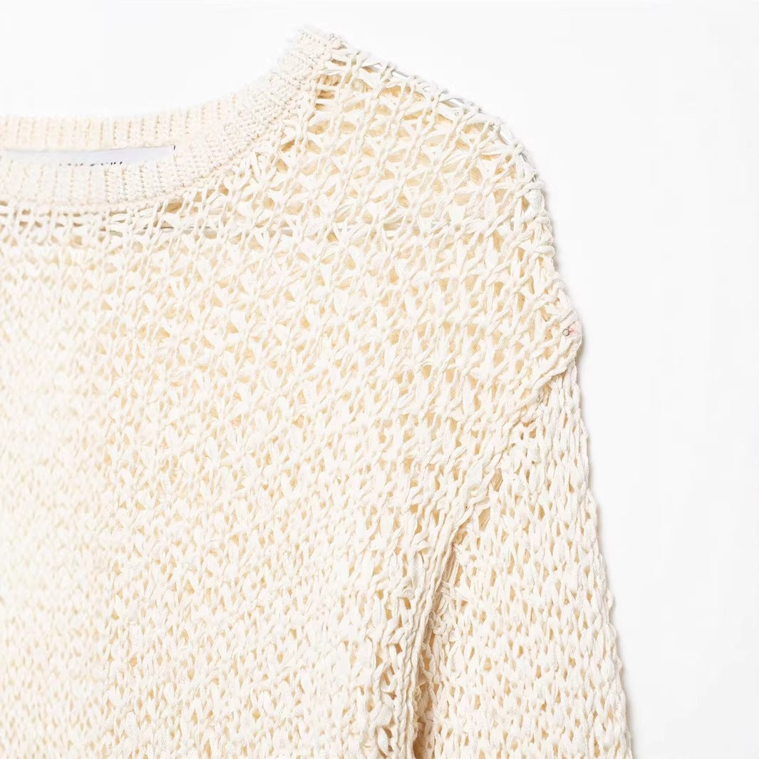 Damen Locker gestrickter Ajourpullover mit Volantbund und ausgestellten Ärmeln Echo Archiv
