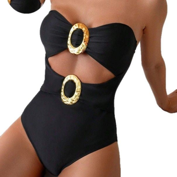 Damen Bandeau Badeanzug mit cut-out und dekorativem Schmuckelement Echo Archiv