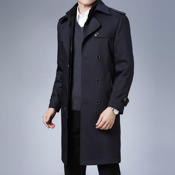 Herren Trenchcoat langer Doppelreiher mit Reverskragen und Epauletten – Montevé