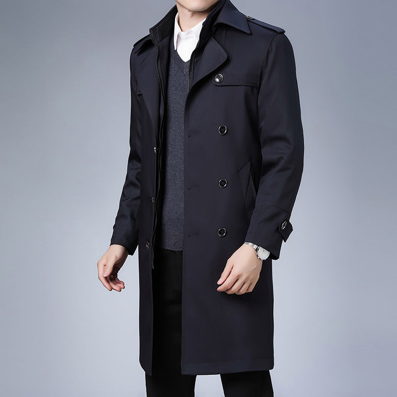 Herren klassischer wasserabweisender Trenchcoat mit doppelter Knopfreihe und Epauletten Echoarchiv