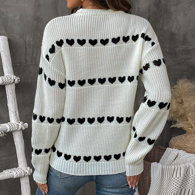 Damen Strickpullover mit Herz-Jacquard, Oversize-Rundhals & Rippbündchen Echoarchiv