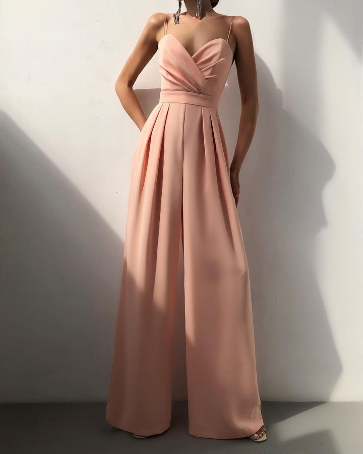 Damen eleganter Jumpsuit mit tiefem V-Ausschnitt und weiten Beinen Echo Archiv