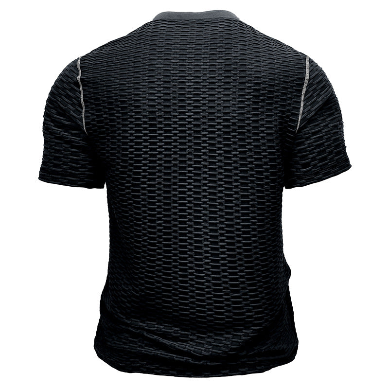 Herren modisches Kurzarm-Henley Shirt mit strukturiertem Design Echoarchiv
