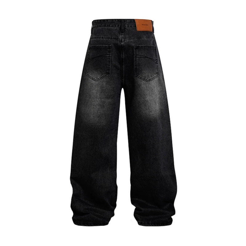 Damen Weite hochgeschnittene Baggy-Jeans mit Used-Wash und Steppdetail Echoarchiv