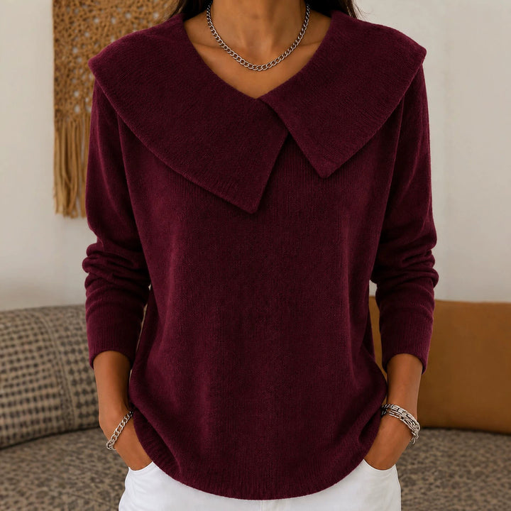 Damen Grobgestrickter Strickpullover mit übergroßem Matrosenkragen – Mavelle