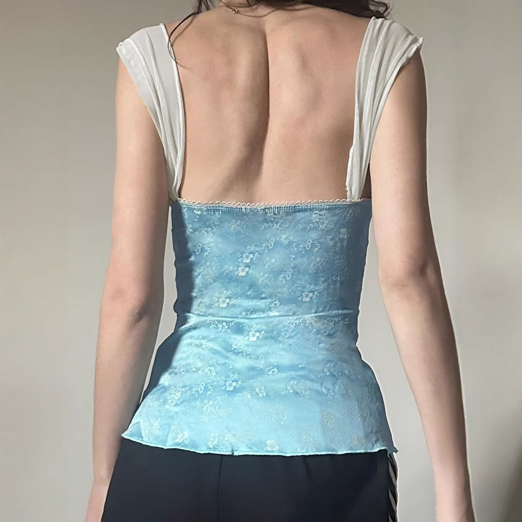 Damen Spaghetti-Trägertop mit floralen Akzenten und Rüschendetails Echo Archiv