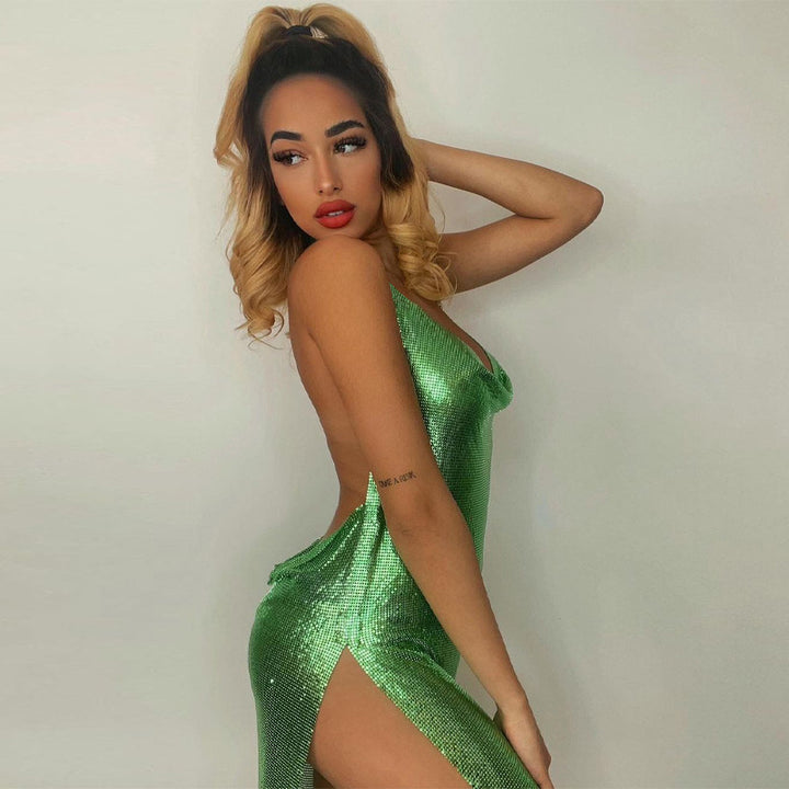 Damen glänzendes Minikleid im lässigen Chic-Stil mit Halternack Echo Archiv