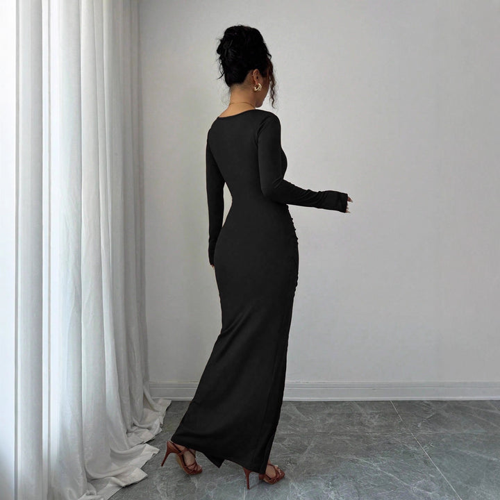Damen nan körpernahes Maxikleid mit Quadratausschnitt, taillierter Raffung und hohem Seitenschlitz Echo Archiv