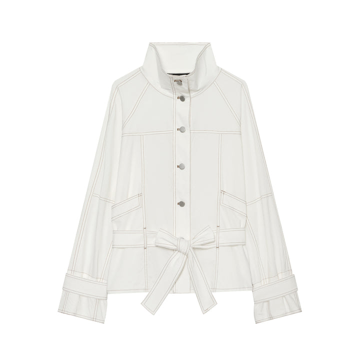 Damen Cropped Utility‑Jacke mit Stehkragen, Taillenband und sichtbaren Ziernähten Echo Archiv