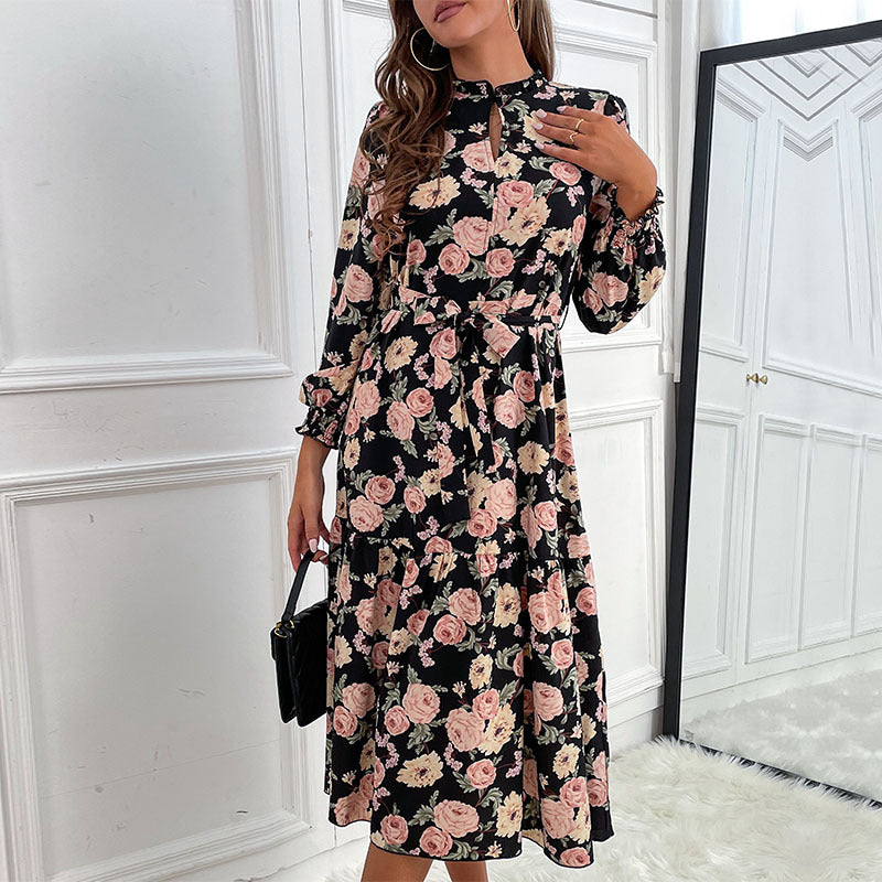 Damen Blumenkleid mit Rüschen und langen Ärmeln Echo Archiv
