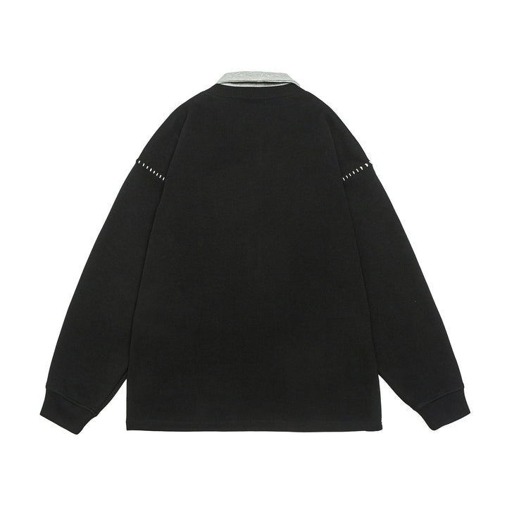 Unisex Oversize Polokragen-Sweatshirt mit Kontrastkragen und Zierperforation Echoarchiv