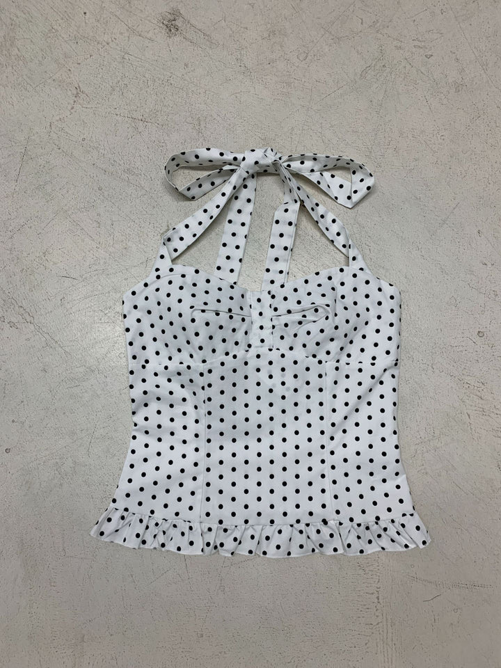 Damen Verspieltes Polka-Dots Oberteil mit schickem Rüschenabschluss Echo Archiv