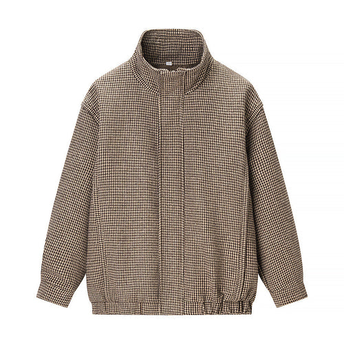 Damen Kurze Oversize-Übergangsjacke im Hahnentritt-Muster mit Stehkragen und elastischem Saum Echo Archiv