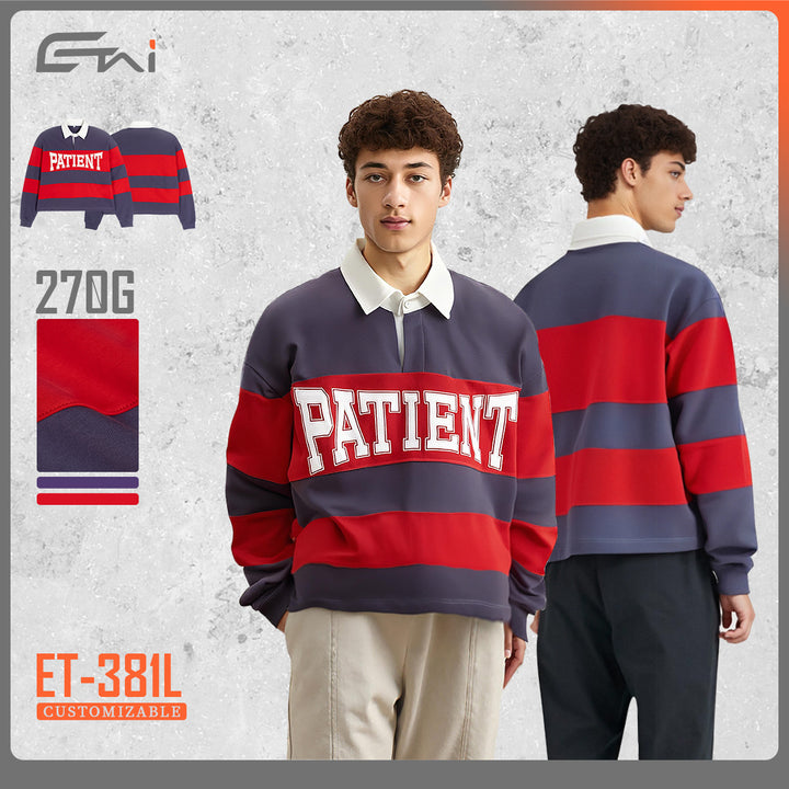 Herren Gestreiftes Rugby-Polo Sweatshirt mit Kontrastkragen und Oversize-Passform Echo Archiv
