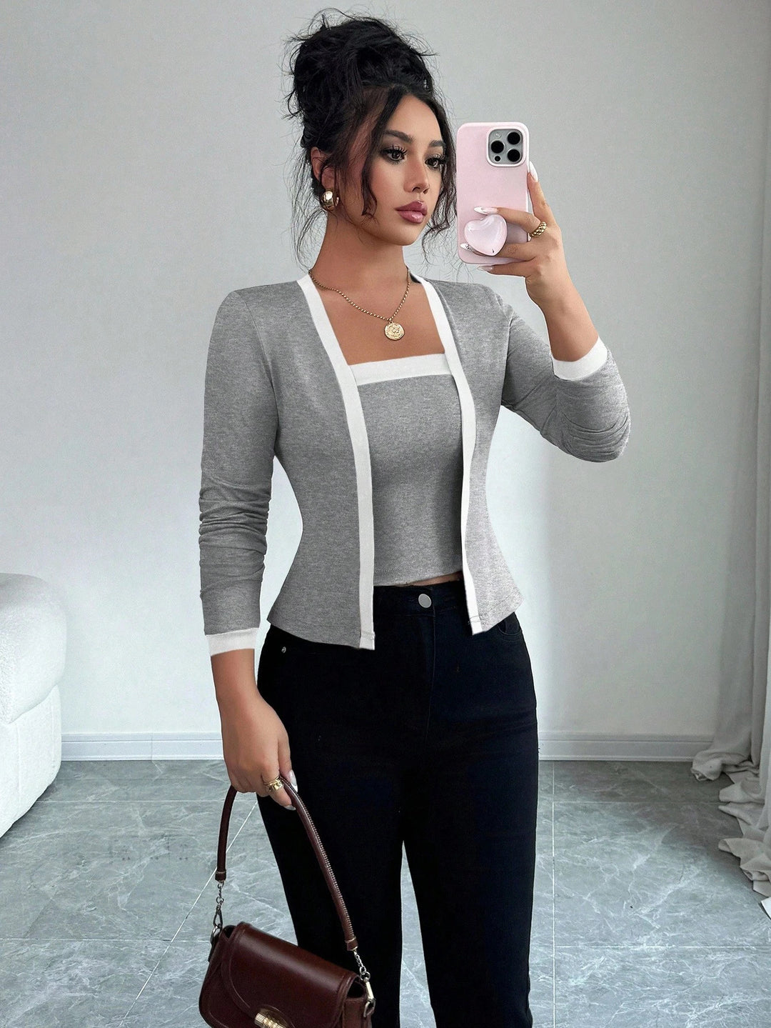 Damen nan tailliertes Jäckchen mit integriertem Bustier-Einsatz und Kontrastbesatz Echo Archiv