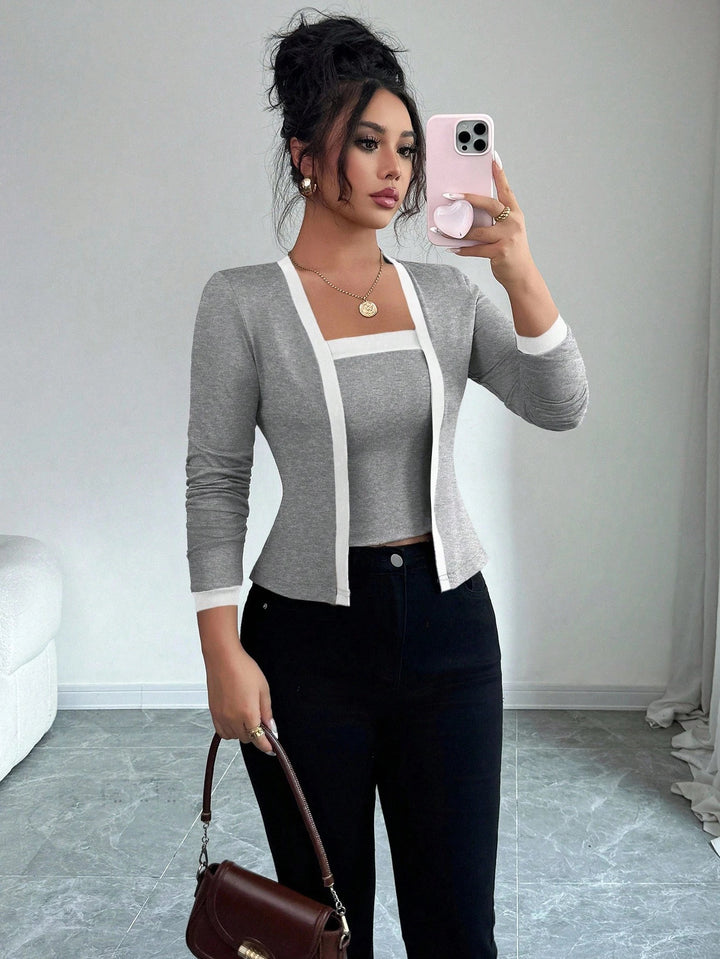 Damen nan tailliertes Jäckchen mit integriertem Bustier-Einsatz und Kontrastbesatz Echo Archiv