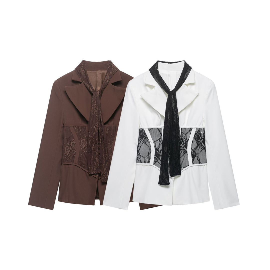 Damen Taillierter Blazer mit Spitzeneinsätzen und integriertem Spitzenschal Echo Archiv
