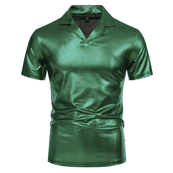 Herren modisches Poloshirt mit glänzendem Design und stylischem V-Ausschnitt Echoarchiv