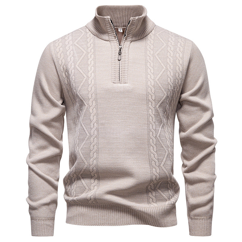 Herren nan gehobener Strickpullover mit Halbzip, Stehkragen und dekorativem Zopfmuster Echo Archiv