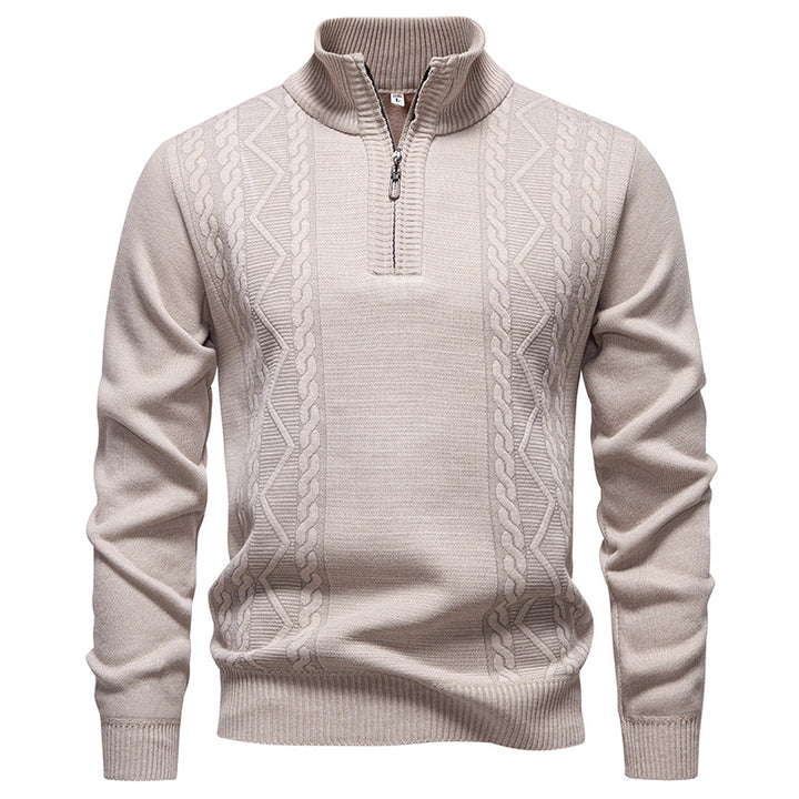 Herren nan gehobener Strickpullover mit Halbzip, Stehkragen und dekorativem Zopfmuster Echo Archiv
