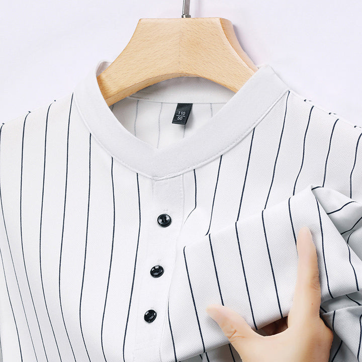 Herren Poloshirt mit elegantem Streifenmuster und hochwertiger Knopfleiste Echoarchiv