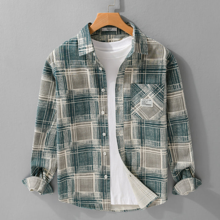 Herren Kariertes Hemdjacken-Overshirt aus Baumwollmix mit texturierter Webstruktur und Brusttasche Echoarchiv