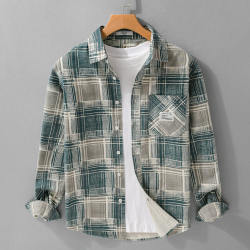 Herren Kariertes Hemdjacken-Overshirt aus Baumwollmix mit texturierter Webstruktur und Brusttasche Echoarchiv