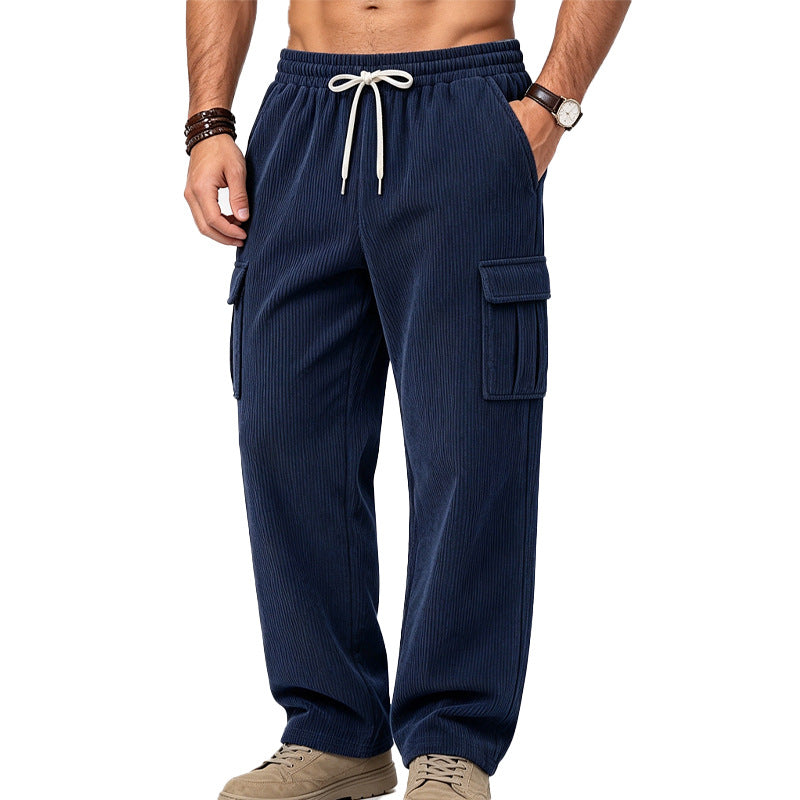 Herren Lässige Cord-Cargo-Hose mit elastischem Bund und Kordelzug Echoarchiv