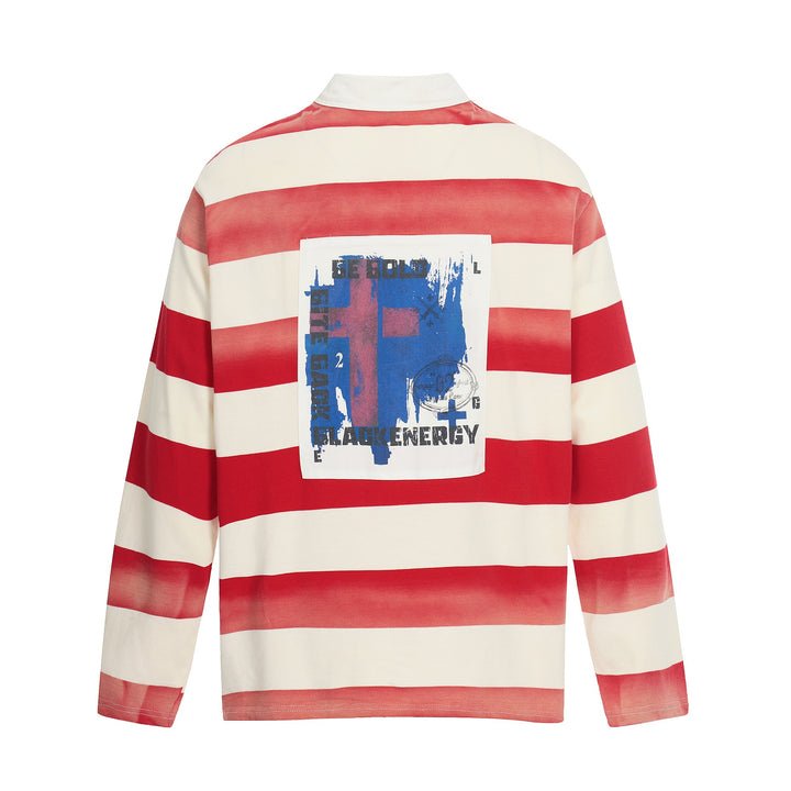 Herren Oversize Rugbyshirt mit Polokragen und breitem Streifenmuster Echoarchiv