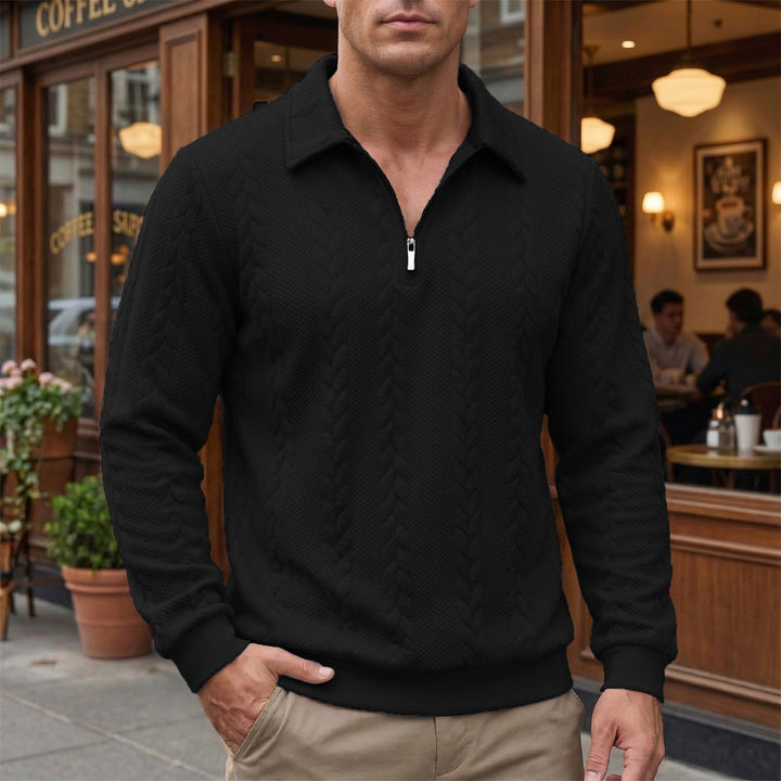 Herren strukturierter Halbzip-Pullover mit Troyerkragen, feinem Zopfmuster und elastischen Bündchen – Norvane