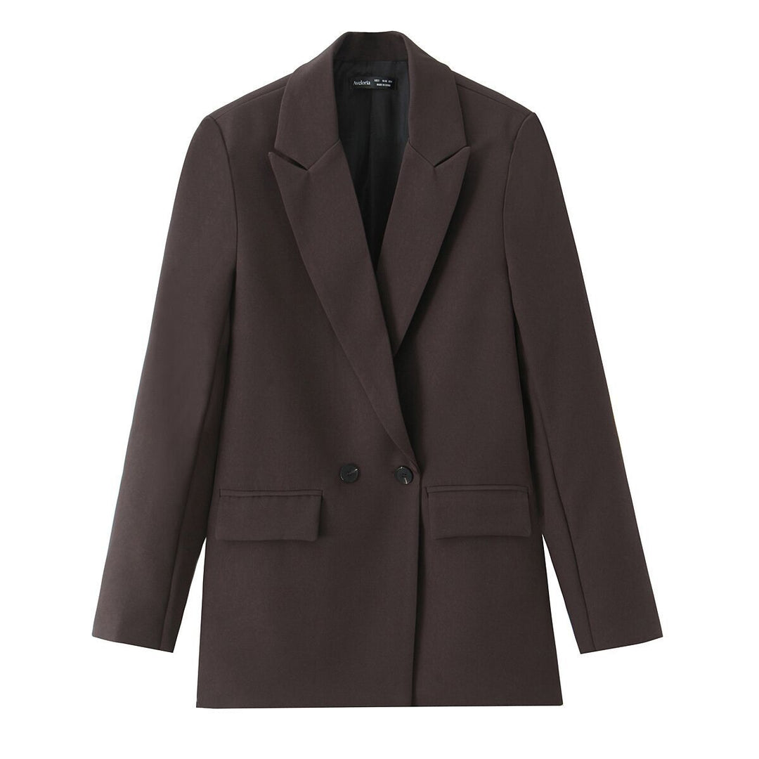 Damen taillierter Longblazer im Oversize-Look mit Reverskragen und Pattentaschen – Valéne