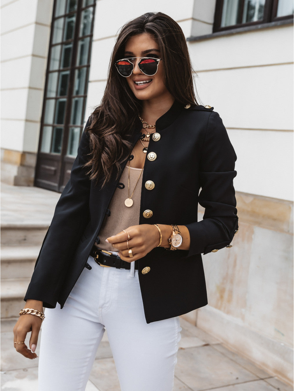 Damen nan militärischer Blazer mit Stehkragen und dekorativen Goldknöpfen Echo Archiv