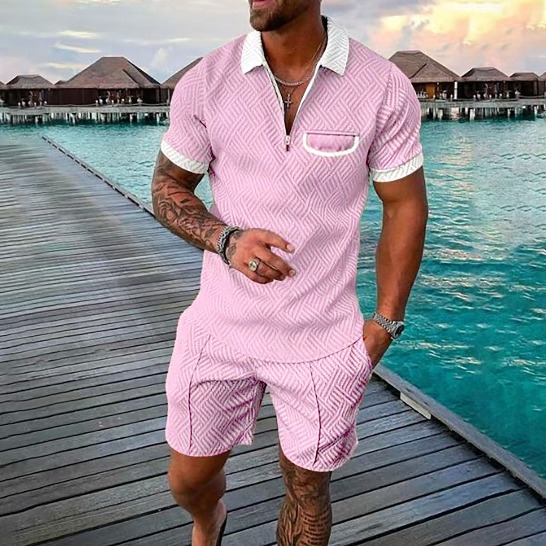 Herren Kurzarm-Muster Polo und Shorts Set Echoarchiv