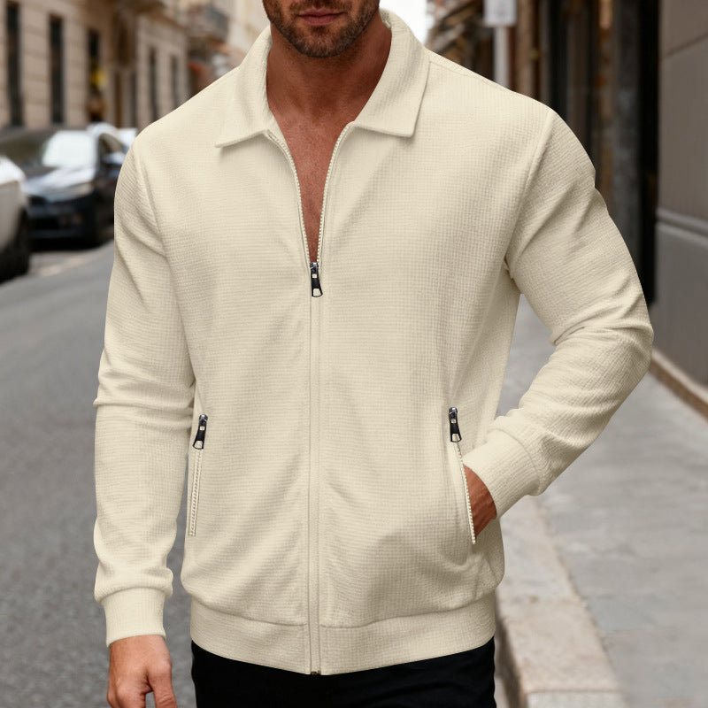 Herren Sportlicher Stehkragenpullover mit Reißverschluss und strukturiertem Design Echoarchiv