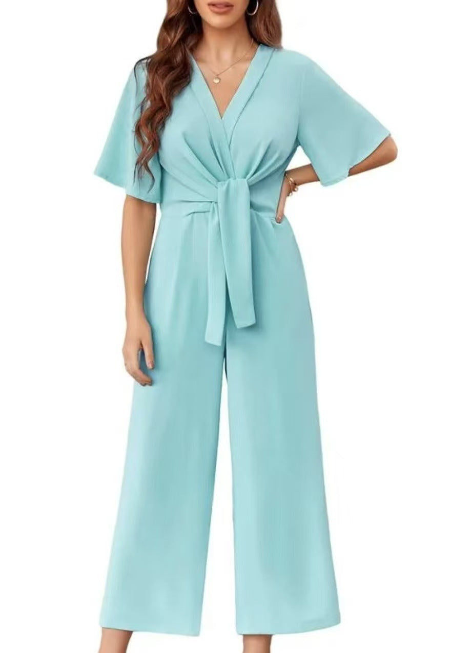 Damen Jumpsuit mit Taillenknoten und weitem Bein Echoarchiv