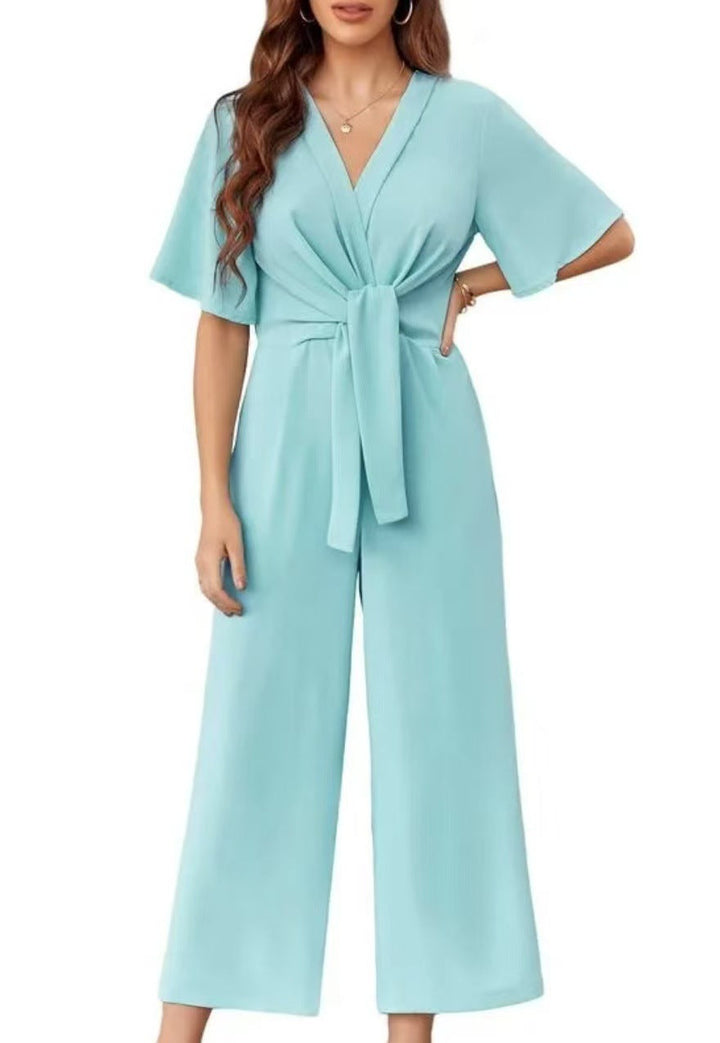 Damen Jumpsuit mit Taillenknoten und weitem Bein Echoarchiv